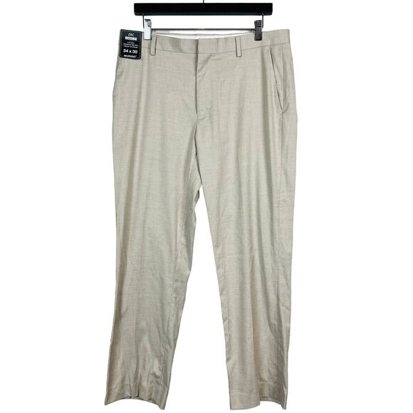 NEW! Zac Classic Fit Flat Front Trouser Pant Khaki - 34 x 30 - Picture 1 of 5